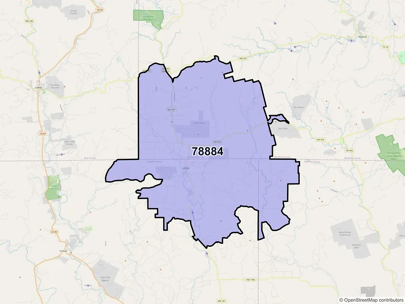 Map of ZIP Code 78884 — Utopia, TX