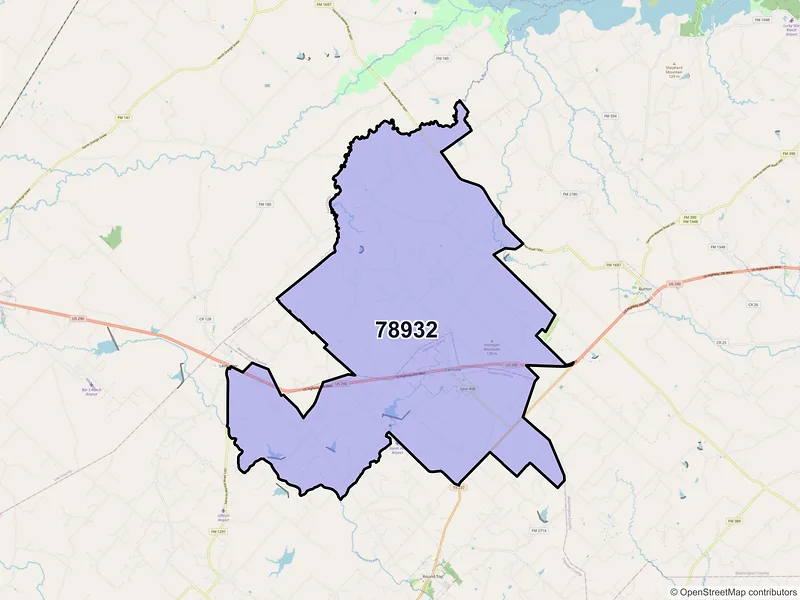 Map of Carmine, Texas and ZIP codes