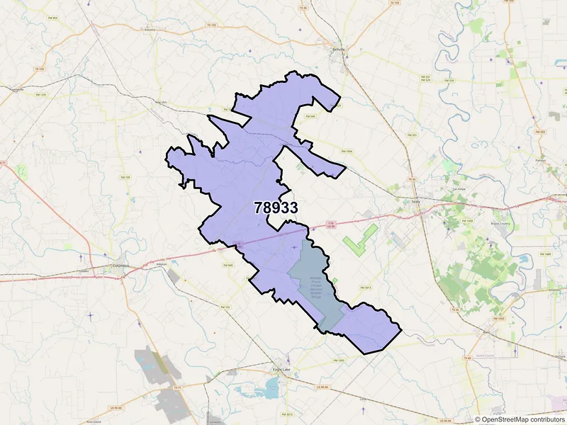 Map of ZIP Code 78933 — Cat Spring, TX