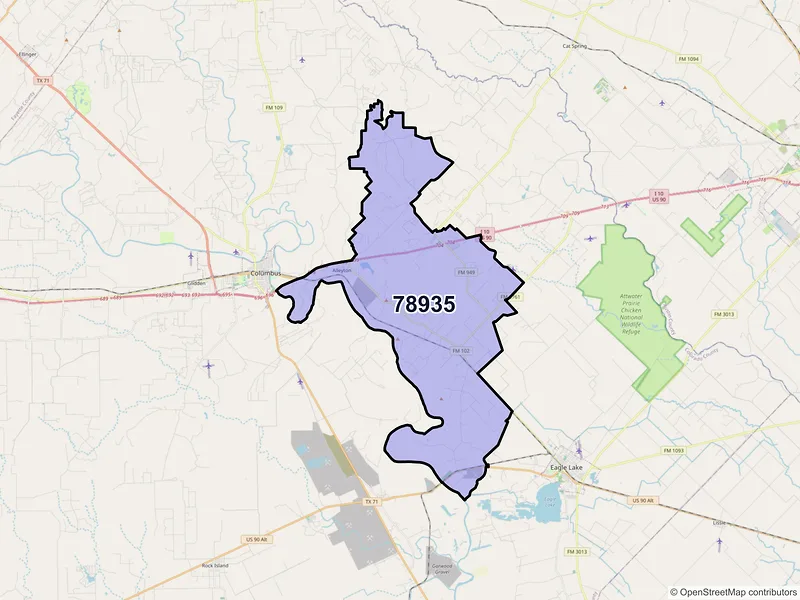 Map of ZIP Code 78935 — Alleyton, TX