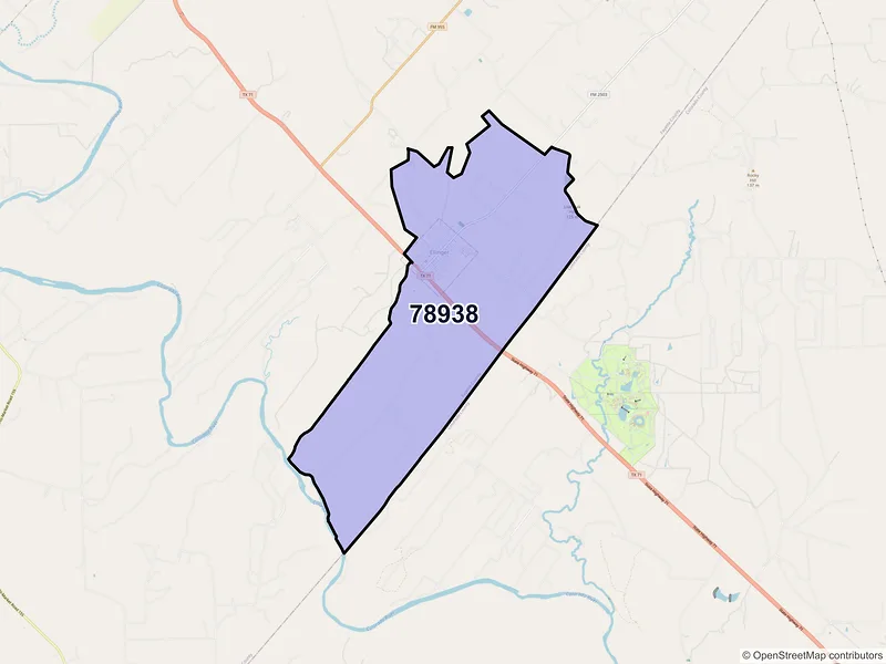 Map of Ellinger, Texas and ZIP codes