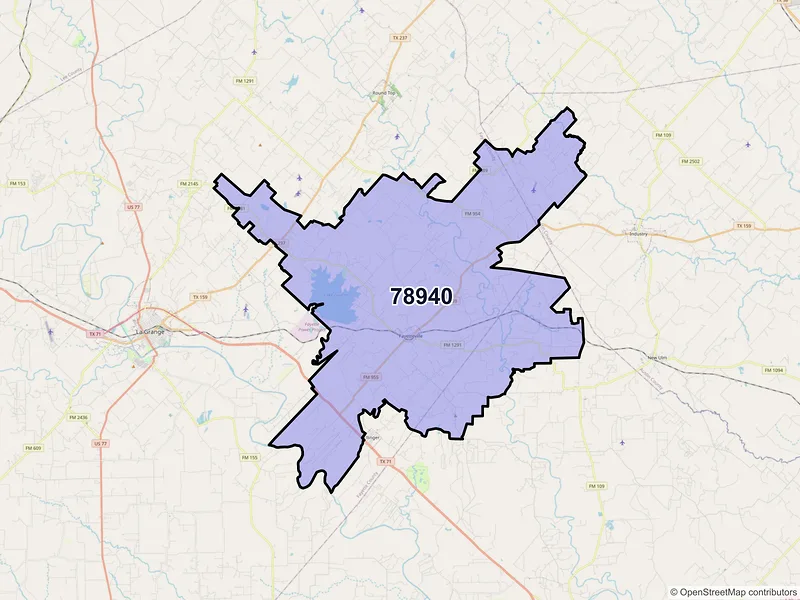 Map of ZIP Code 78940 — Fayetteville, TX