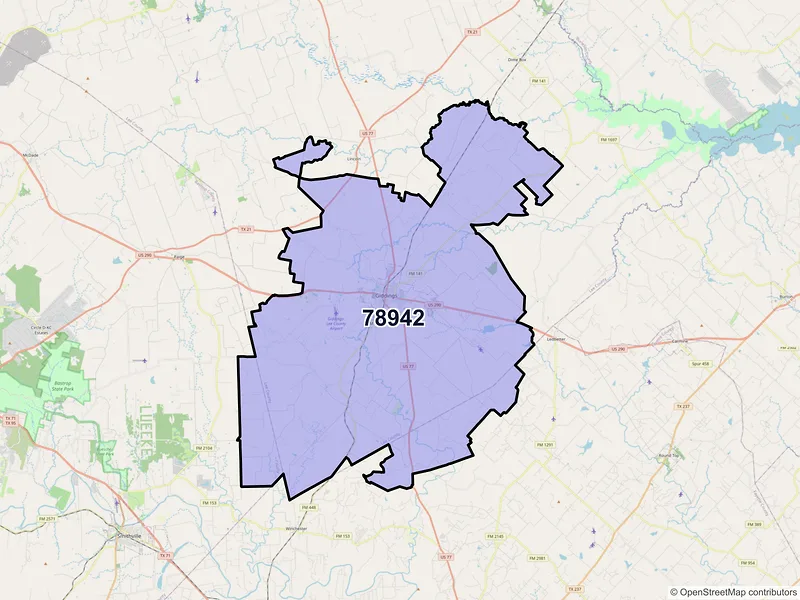 Map of Giddings, Texas and ZIP codes