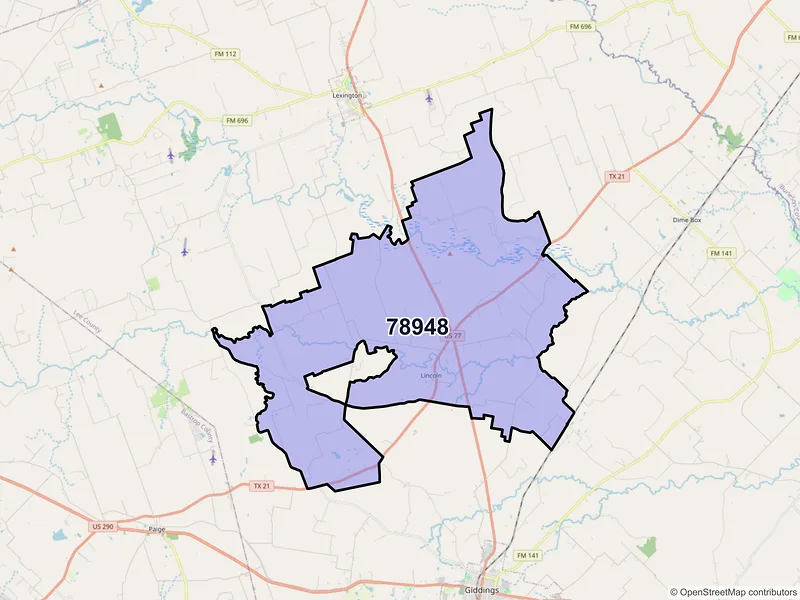 Map of Lincoln, Texas and ZIP codes
