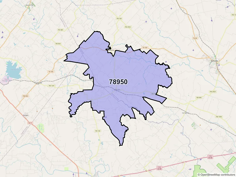 Map of ZIP Code 78950 — New Ulm, TX