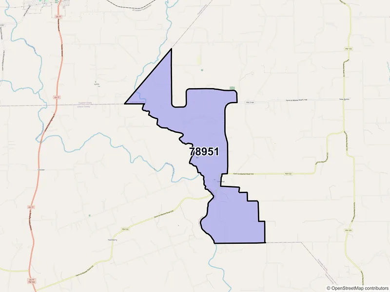 Map of Oakland, Texas and ZIP codes