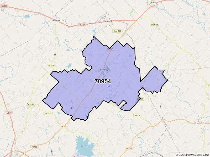 Map of ZIP Code 78954 — Round Top, TX