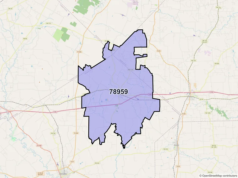 Map of ZIP Code 78959 — Waelder, TX