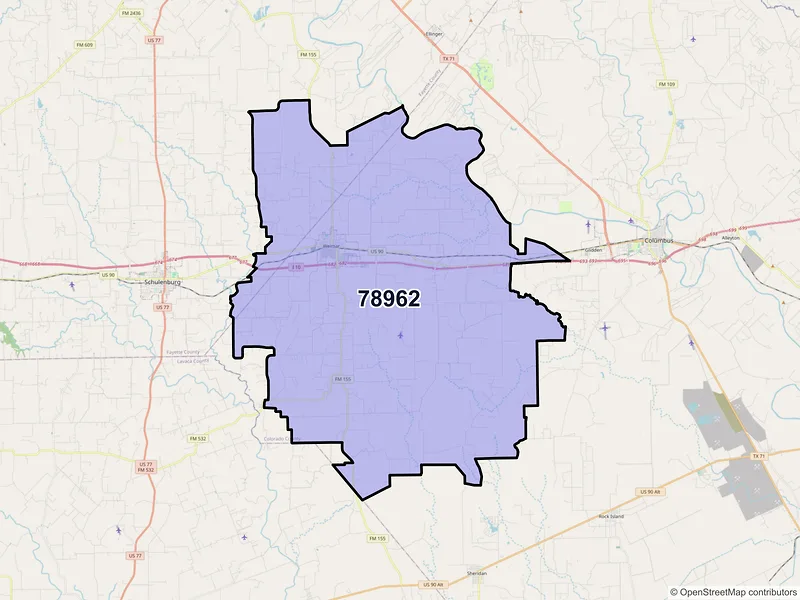 Map of ZIP Code 78962 — Weimar, TX