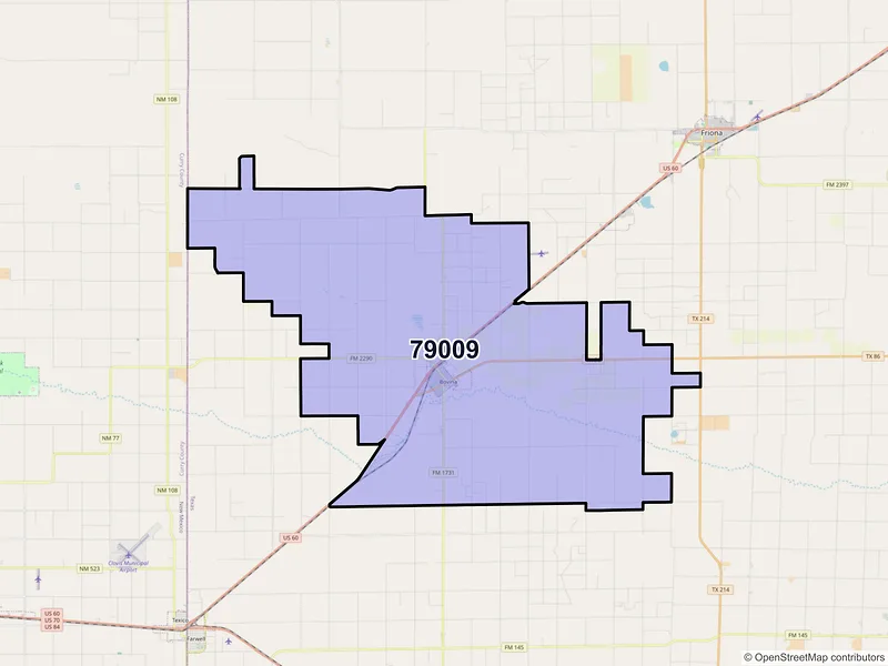 Map of ZIP Code 79009 — Bovina, TX
