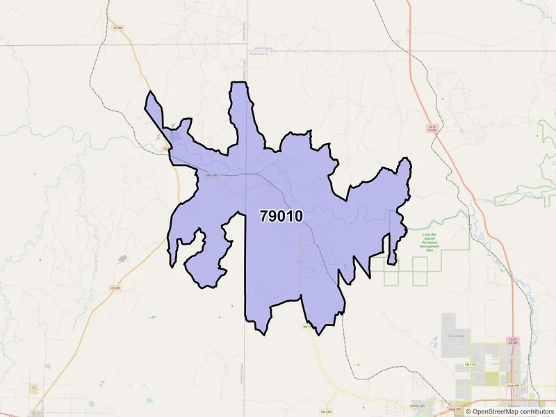 Map of Boys Ranch, Texas and ZIP codes