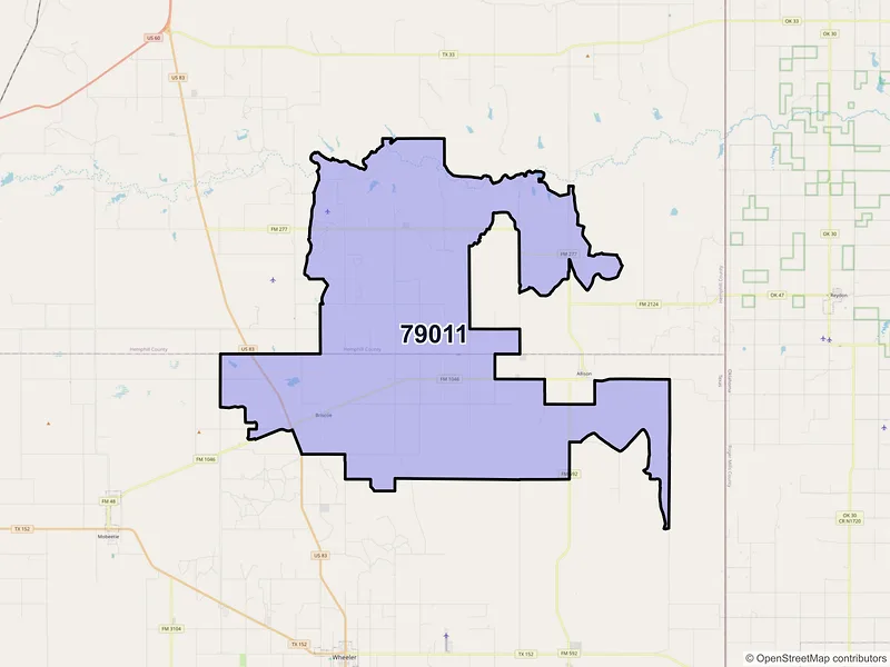 Map of Briscoe, Texas and ZIP codes