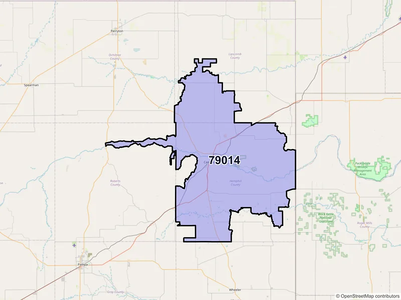 Map of ZIP Code 79014 — Canadian, TX
