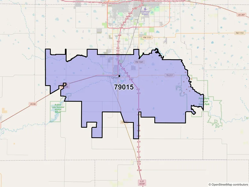 Map of ZIP Code 79015 — Canyon, TX