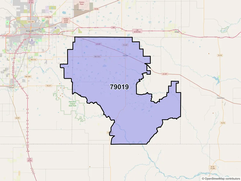 Map of ZIP Code 79019 — Claude, TX