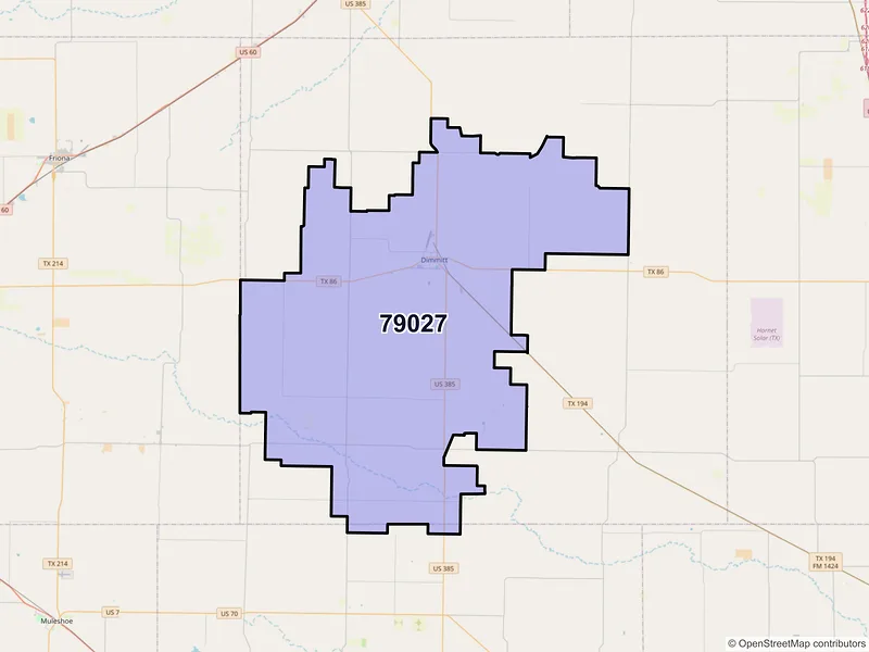 Map of ZIP Code 79027 — Dimmitt, TX
