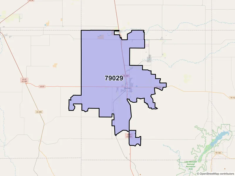 Map of Dumas, Texas and ZIP codes