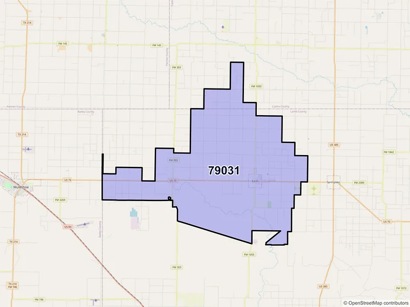 Map of Earth, Texas and ZIP codes