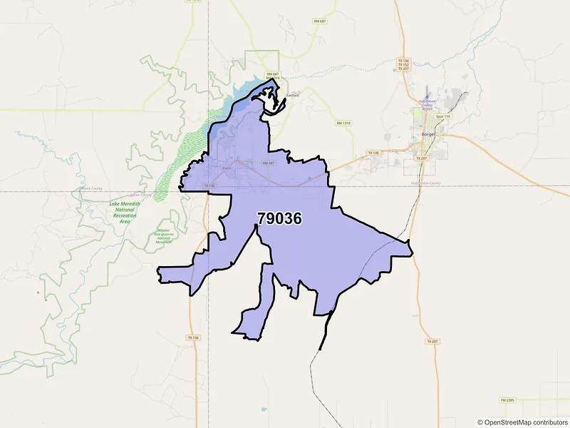 Map of ZIP Code 79036 — Fritch, TX