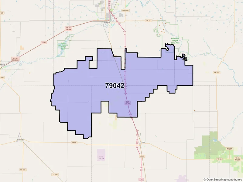 Map of ZIP Code 79042 — Happy, TX