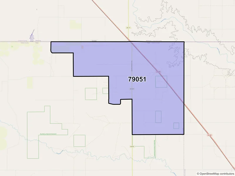 Map of Kerrick, Texas and ZIP codes