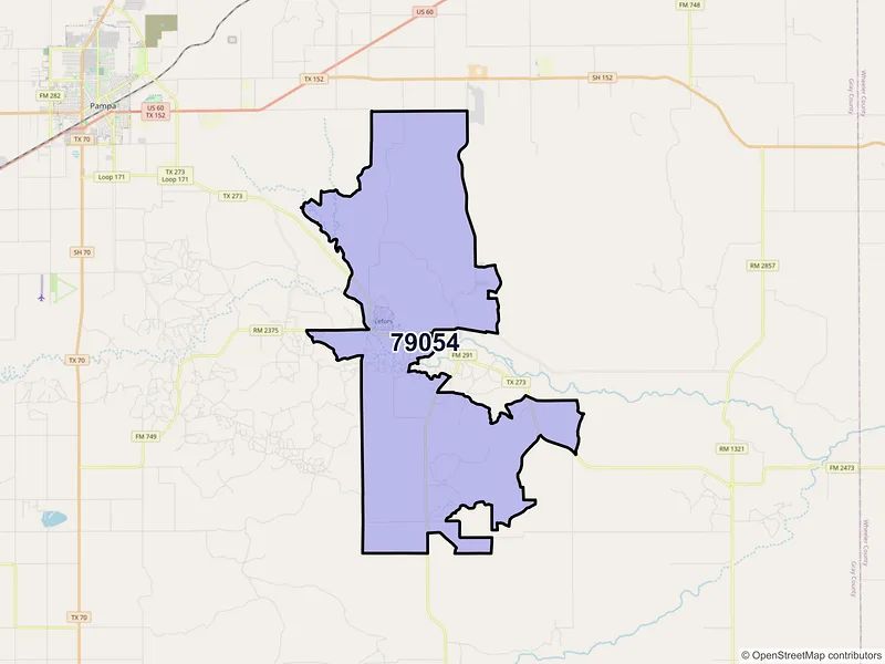 Map of Lefors, Texas and ZIP codes