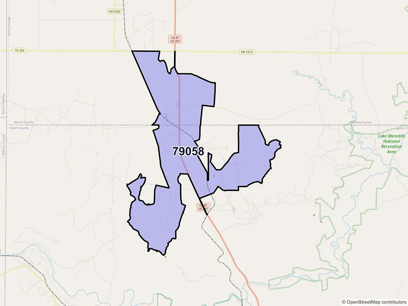 Map of ZIP Code 79058 — Masterson, TX