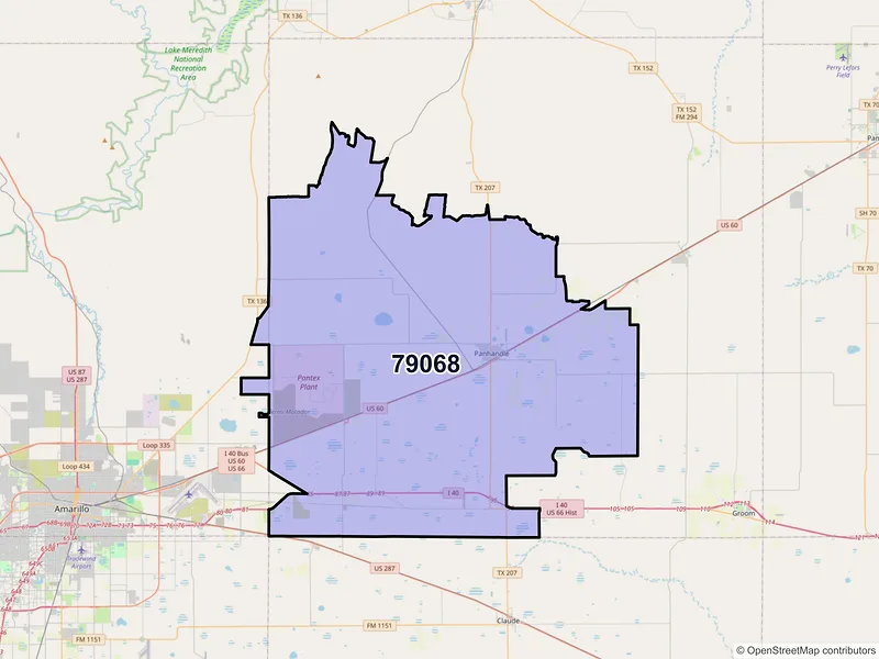 Map of ZIP Code 79068 — Panhandle, TX