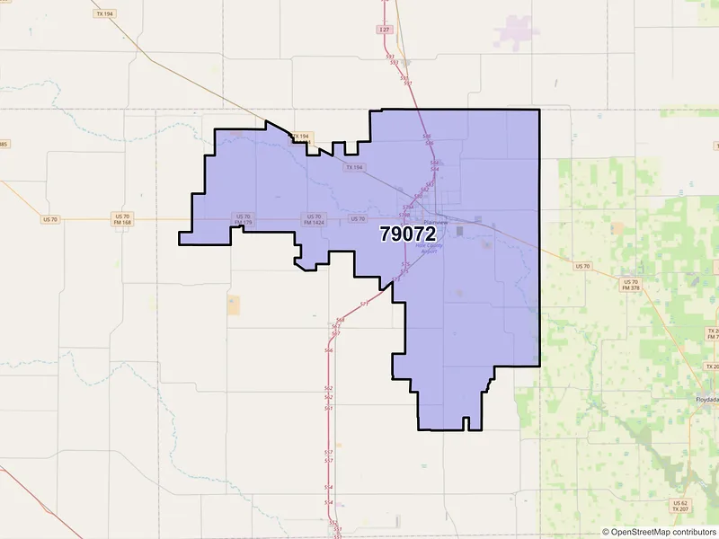 Map of ZIP Code 79072 — Plainview, TX
