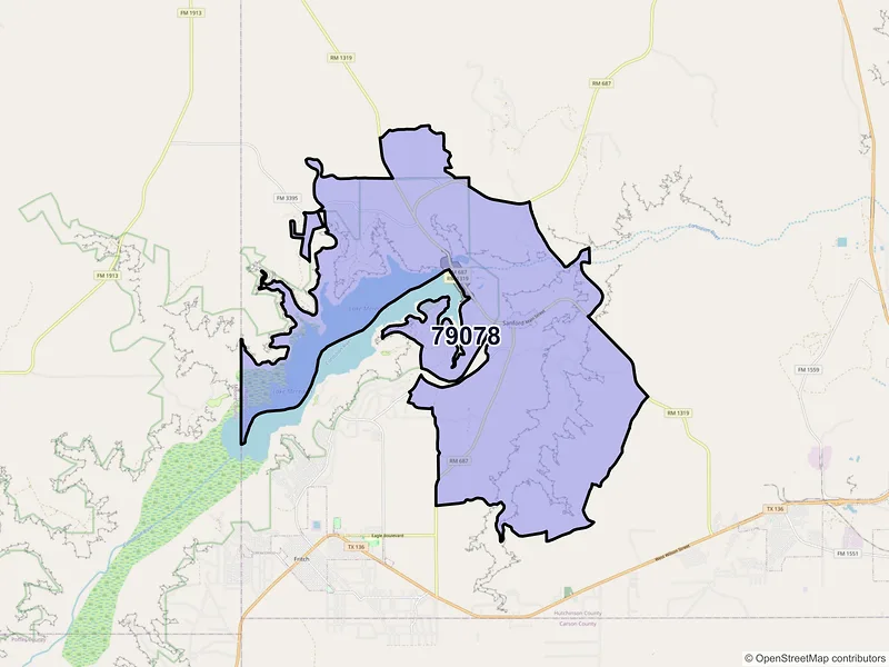 Map of Sanford, Texas and ZIP codes