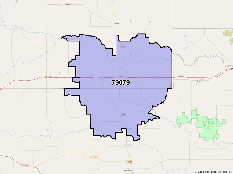 Map of ZIP Code 79079 — Shamrock, TX