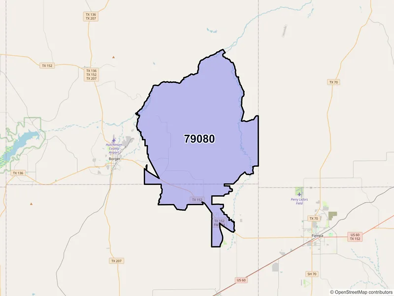 Map of ZIP Code 79080 — Skellytown, TX