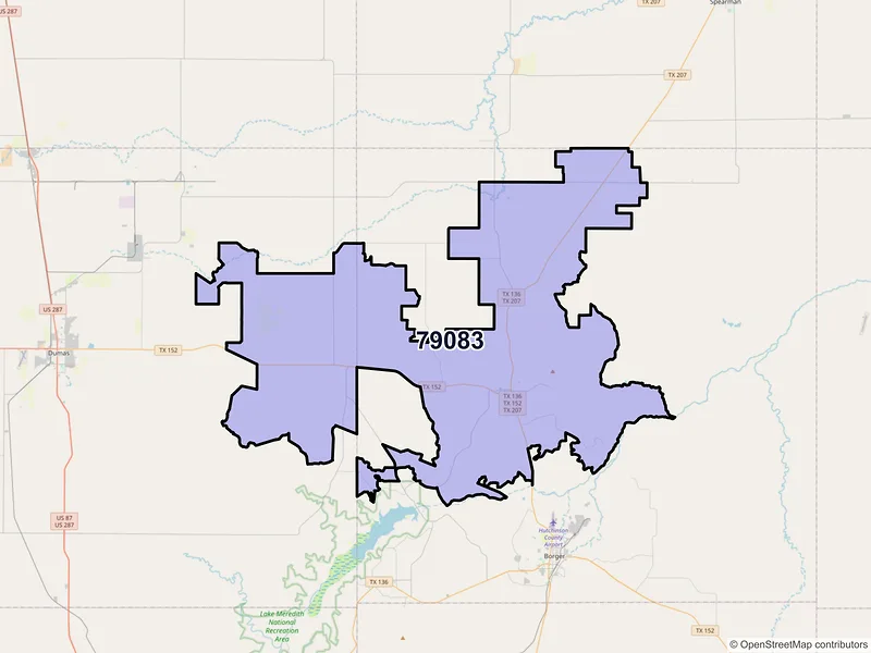 Map of ZIP Code 79083 — Stinnett, TX