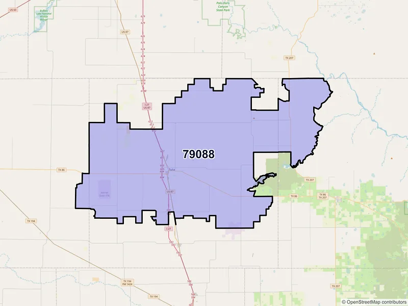 Map of Tulia, Texas and ZIP codes