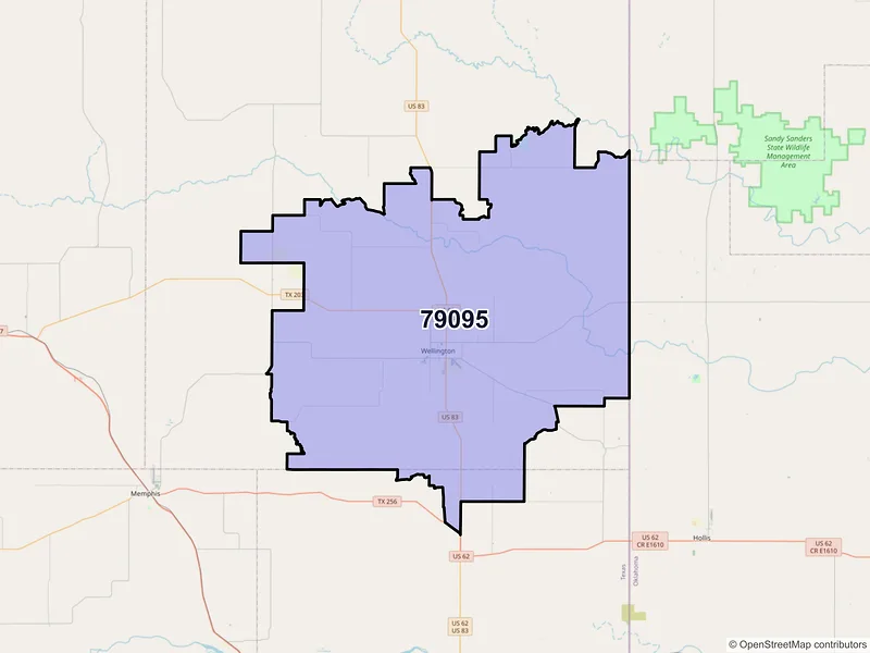 Map of Wellington, Texas and ZIP codes