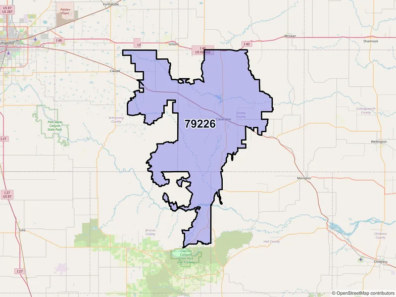 Map of ZIP Code 79226 — Clarendon, TX