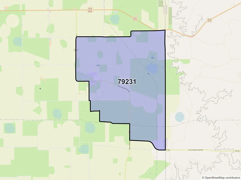 Map of Dougherty, Texas and ZIP codes