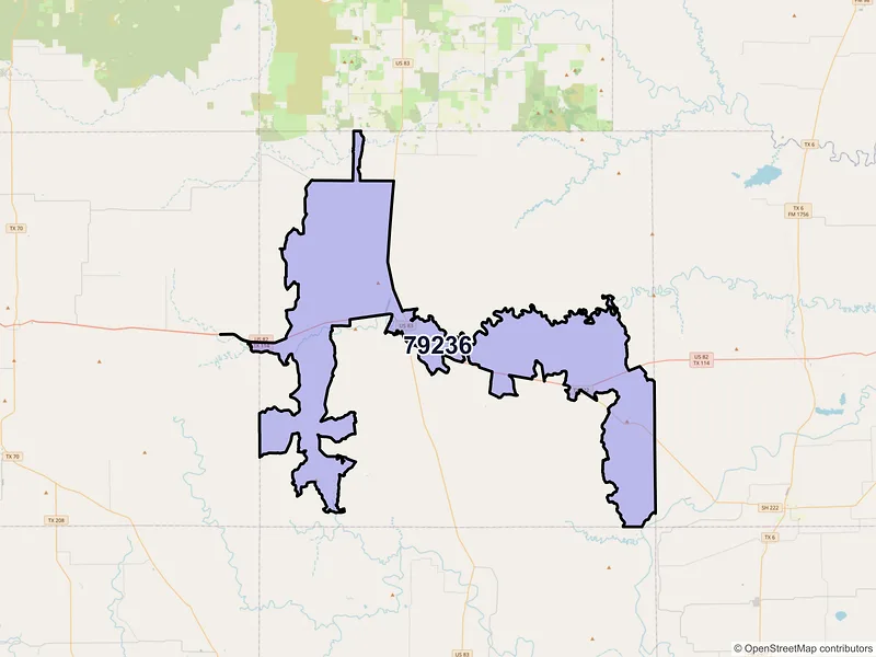 Map of Guthrie, Texas and ZIP codes