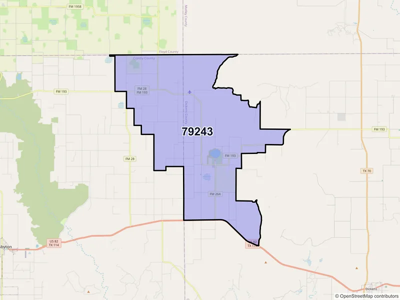 Map of ZIP Code 79243 — Mcadoo, TX