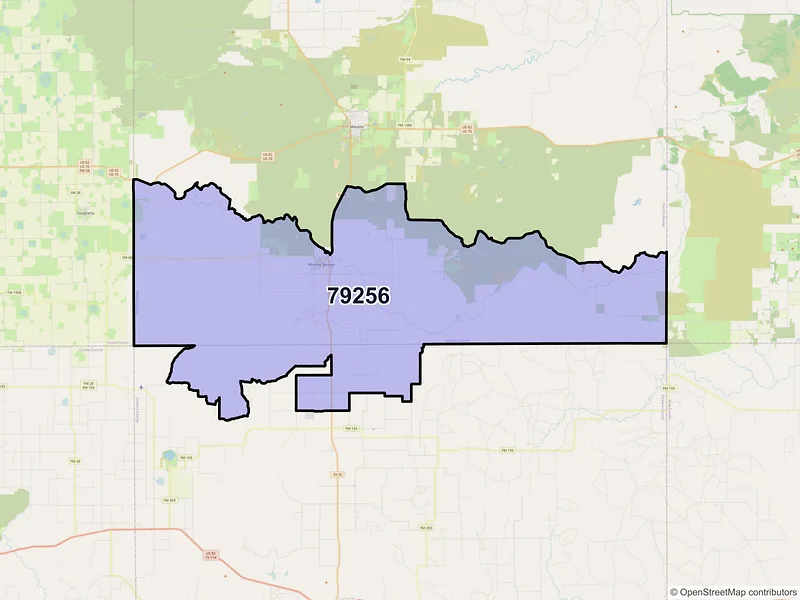 Map of ZIP Code 79256 — Roaring Springs, TX