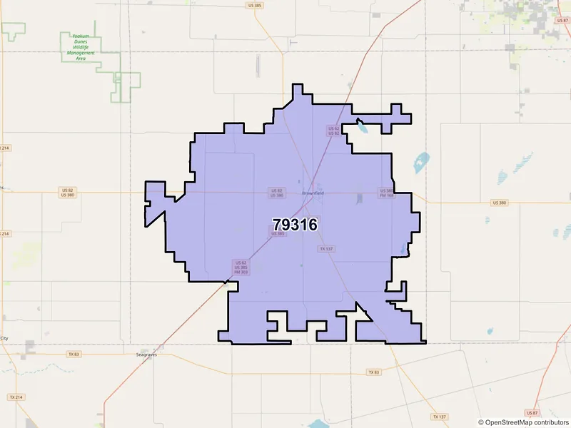 Map of ZIP Code 79316 — Brownfield, TX