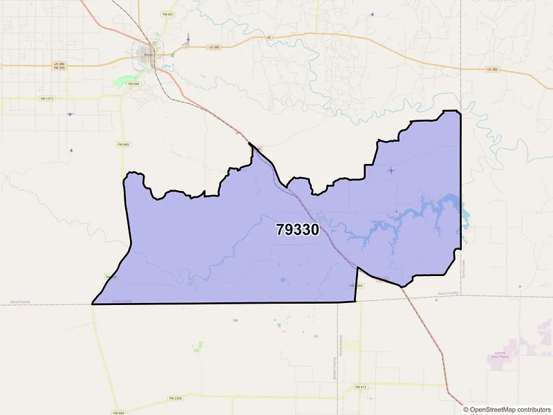 Map of ZIP Code 79330 — Justiceburg, TX
