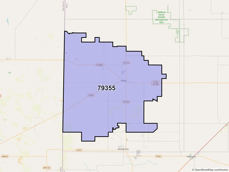 Map of ZIP Code 79355 — Plains, TX