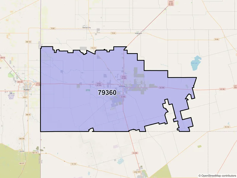 Map of Seminole, Texas and ZIP codes