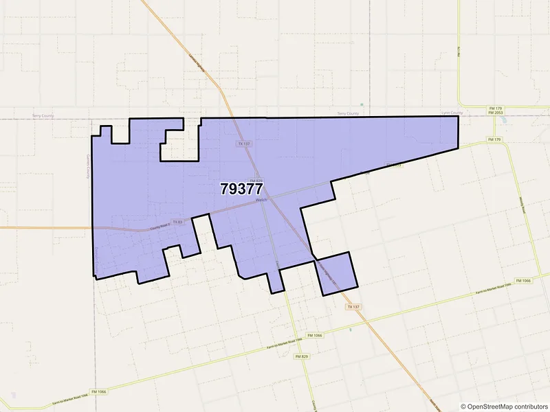 Map of Welch, Texas and ZIP codes