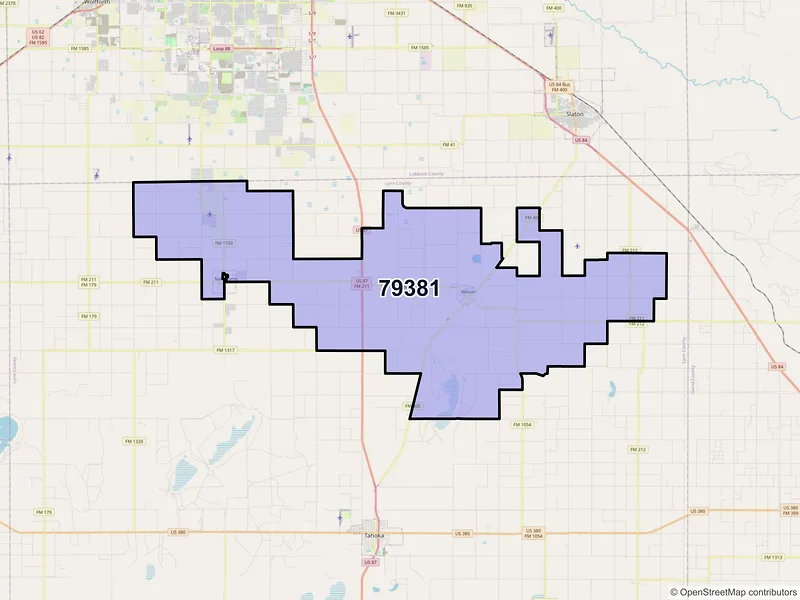 Map of ZIP Code 79381 — Wilson, TX