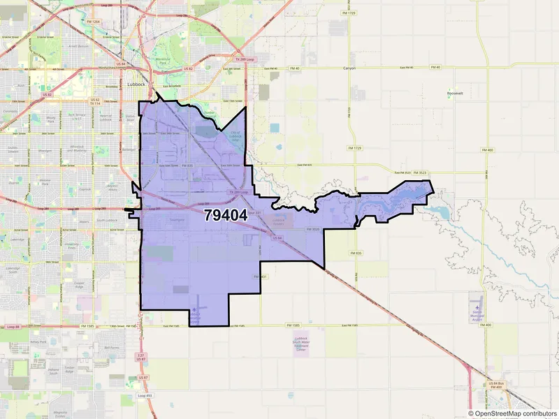 Map of ZIP Code 79404 — Lubbock, TX