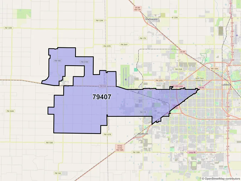 Map of ZIP Code 79407 — Lubbock, TX