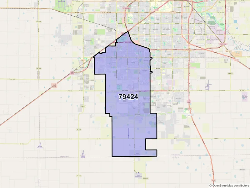 Map of ZIP Code 79424 — Lubbock, TX