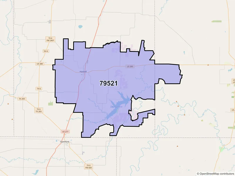 Map of ZIP Code 79521 — Haskell, TX